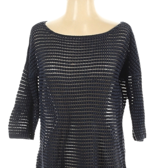 Samsoe Samsoe Navy Blue Open Knit Sweater Size XS Boat Neck Elbow Length Sleeves - Picture 3 of 8